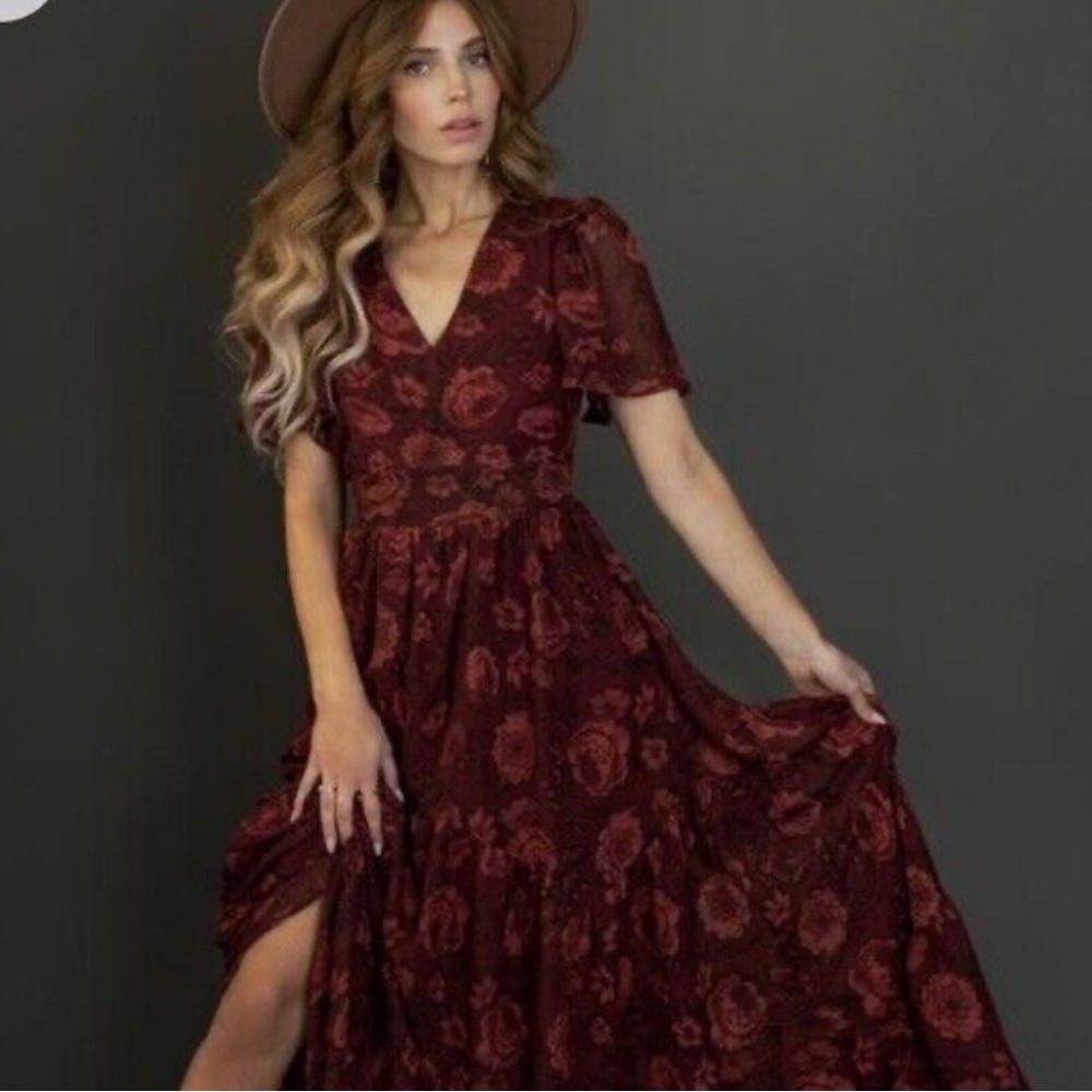 Joyfolie Burgundy Floral Maxi Dress